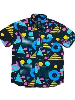 Super Massive Retro Style Short Sleeve Shirt Button Down Colorful